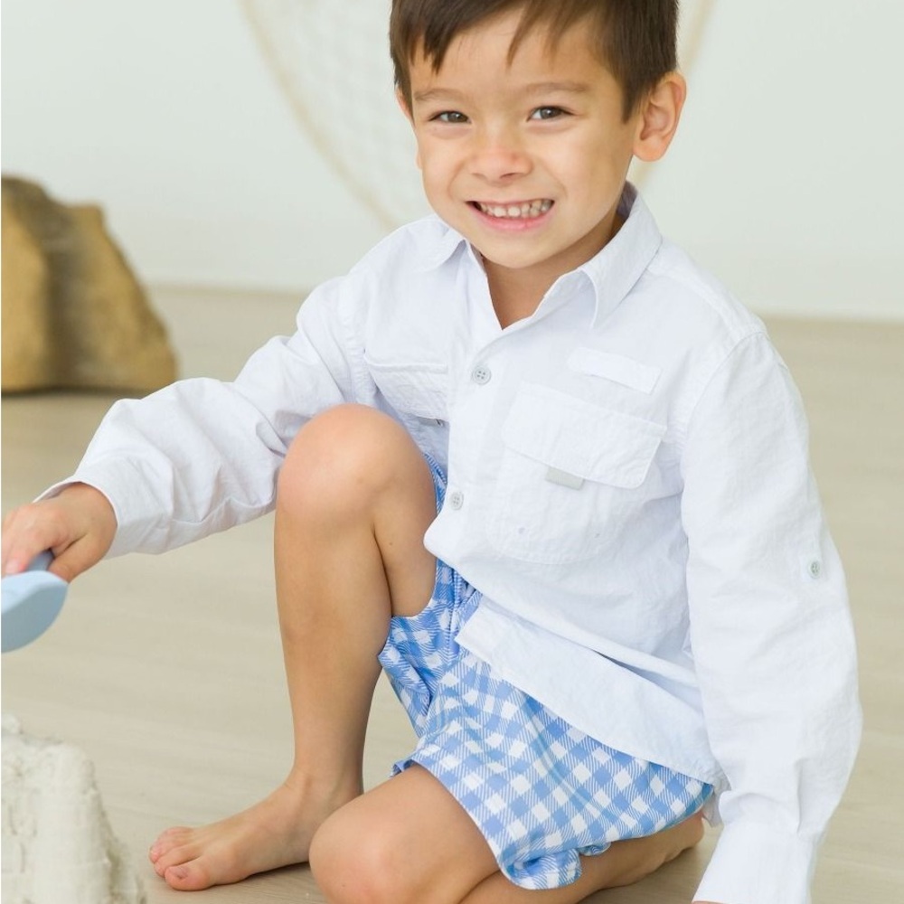 RuggedButts Light Blue Gingham Swim Trunks